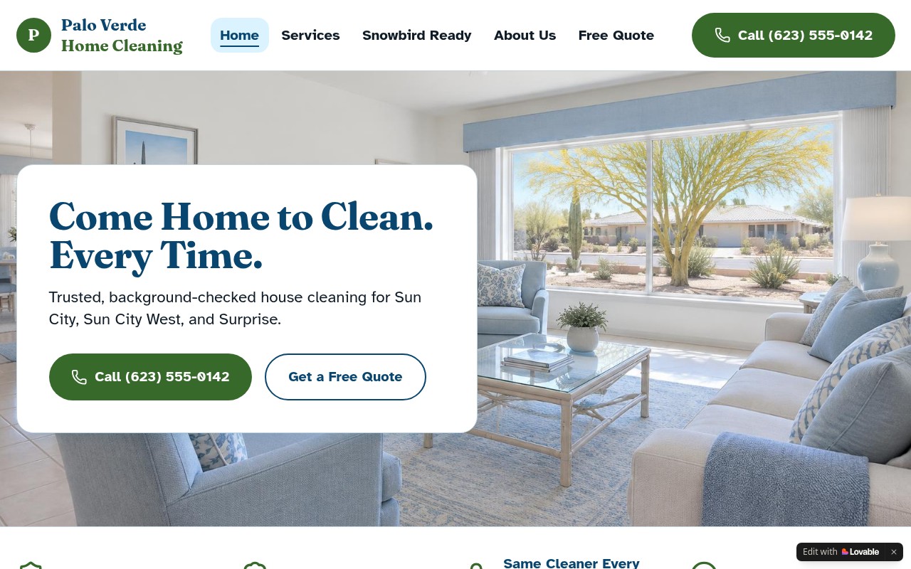 Palo Verde Home Cleaning website