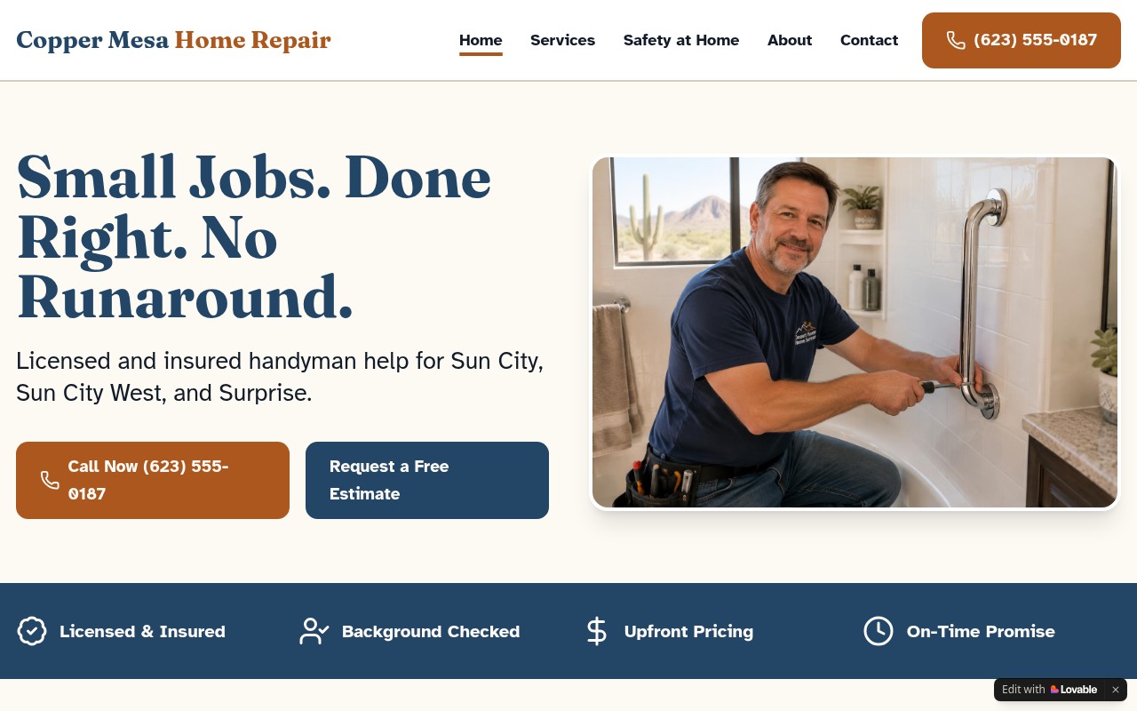 Copper Mesa Home Repair website